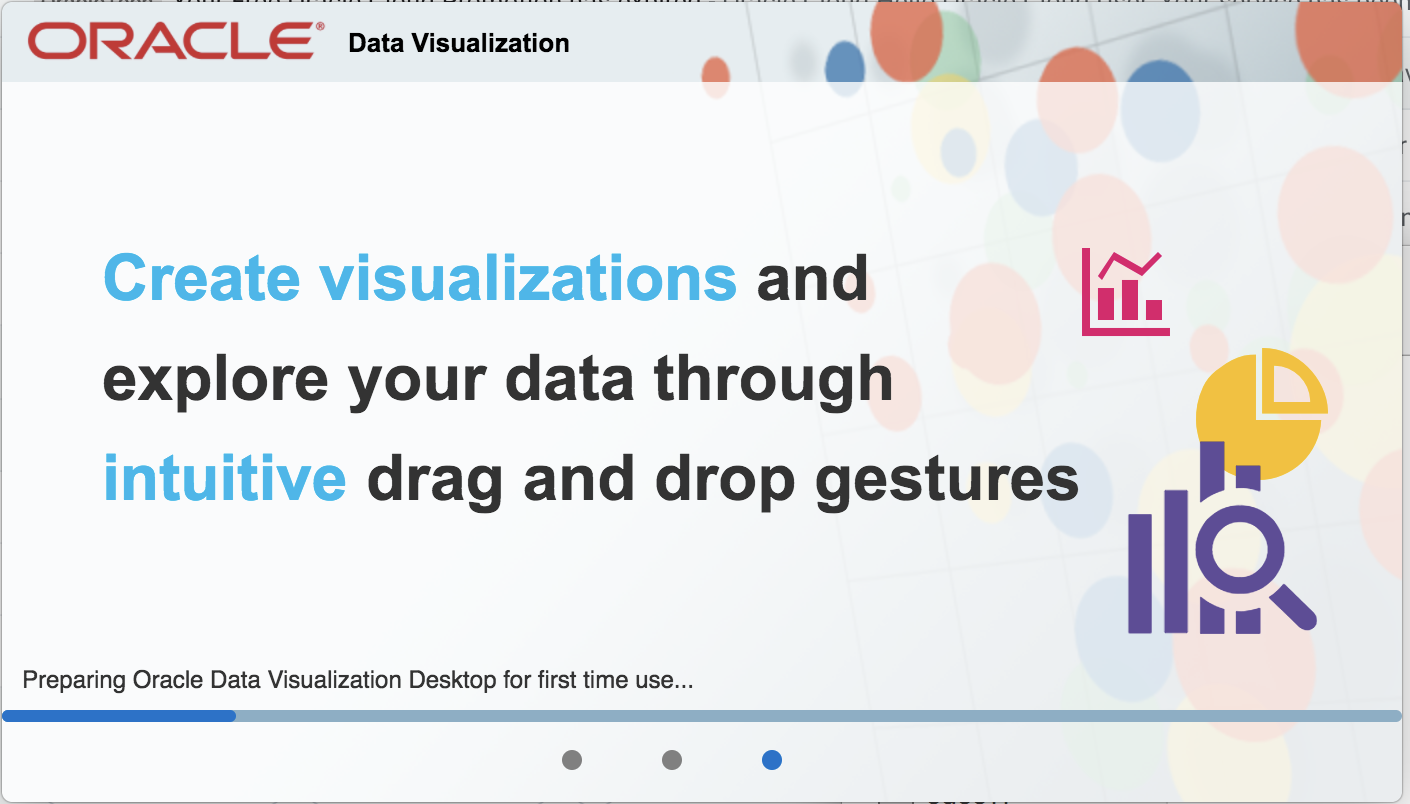 Oracle Data Visualization Desktop splash screen while it prepares for first-time use